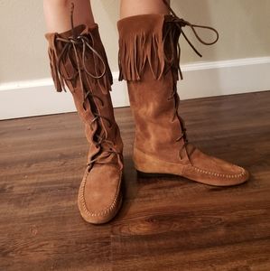 Leather Fringe Moccasin Boot